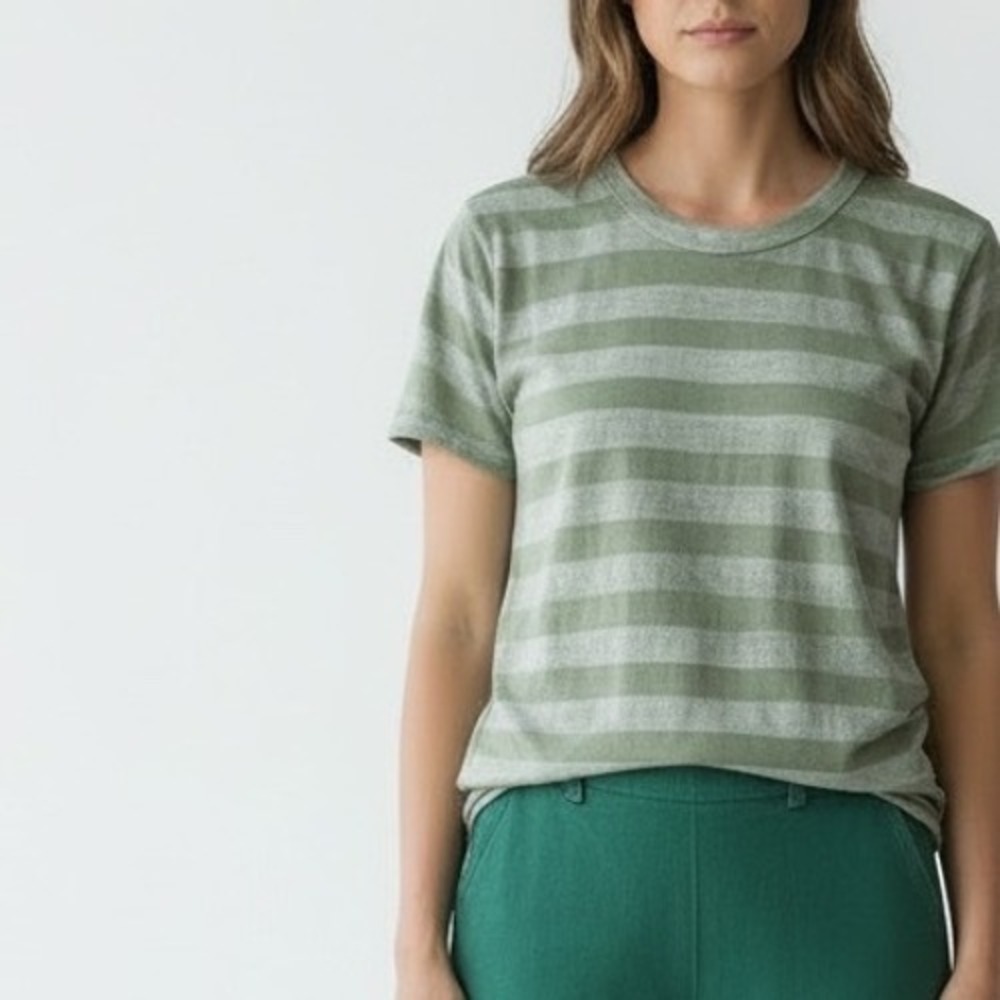 Big Bud Press | Bedroom T-Shirt Size M Green Silver Metallic Striped Crewneck